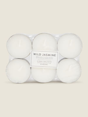 White Maxi Wild JasmineScented 8Hour Tealights Set of 12 Home