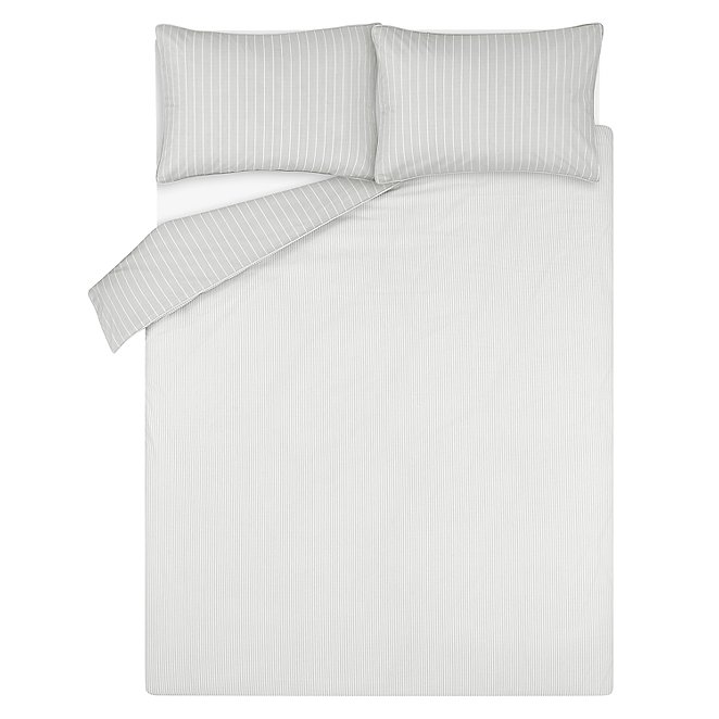 Natural Pipe Pinstripe Easy Care Reversible Duvet Set Home George