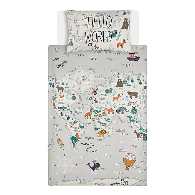 World Map Easy Care Reversible Duvet Set Single Home George