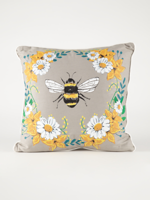 Grey Floral Bumblebee Cushion Home at ASDA