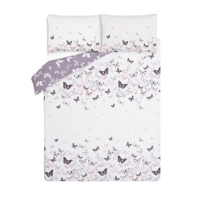 Purple Butterfly Easy Care Reversible Duvet Set Home George