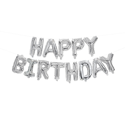 George Silver Foil Balloon Happy Birthday Banner