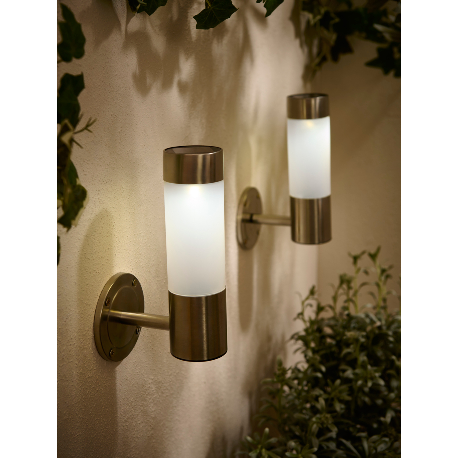 George Silver Stainless Steel Solar Wall Lights - Set Of 2