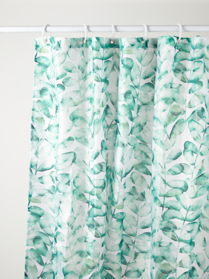 green and white shower curtain