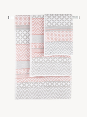 Grey and Pink Patterned Cotton Towel 