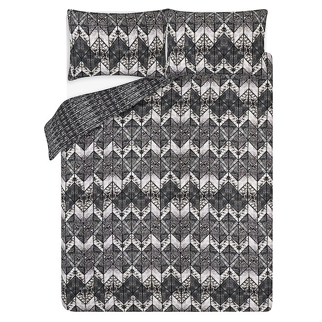 Black Grey Zigzag Crocodile Easy Care Reversible Duvet Set