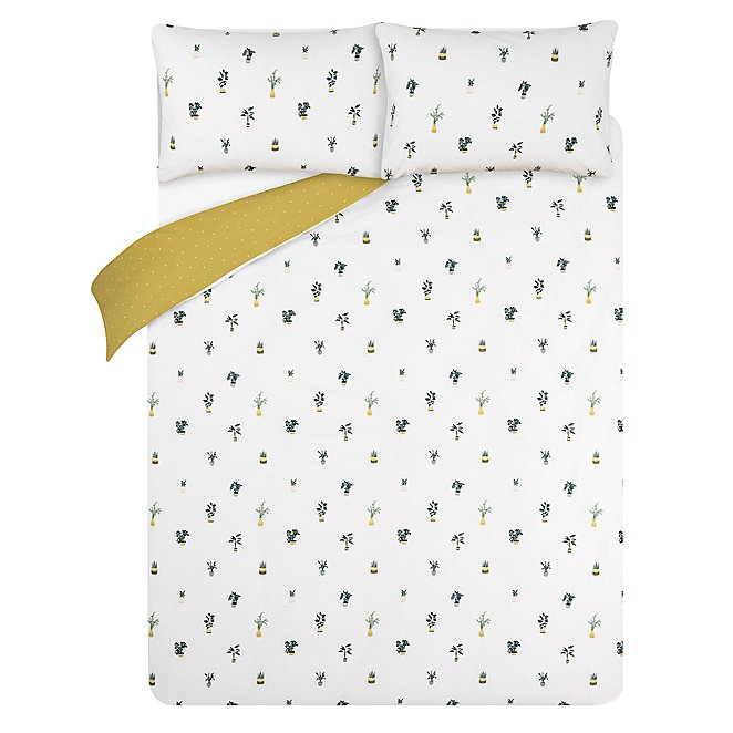 Yellow White Mini Plants Easy Care Reversible Duvet Set Home