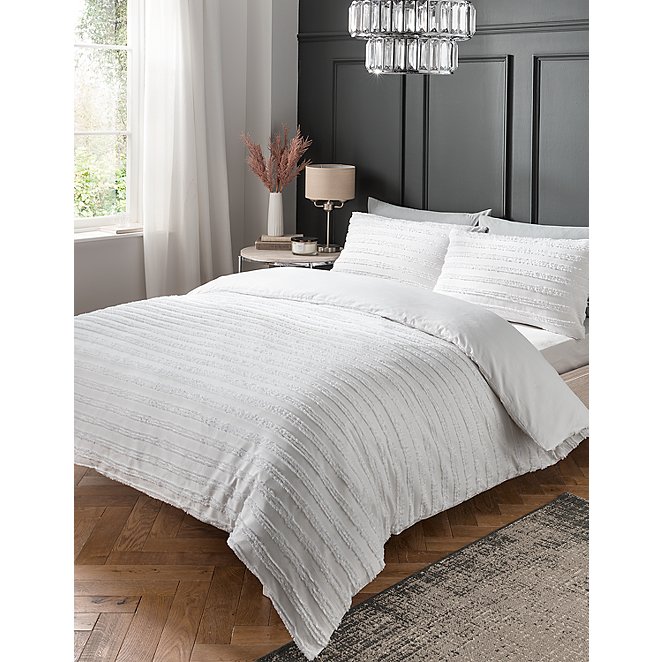White Luxury Tufted Washed Cotton Duvet Set Home George