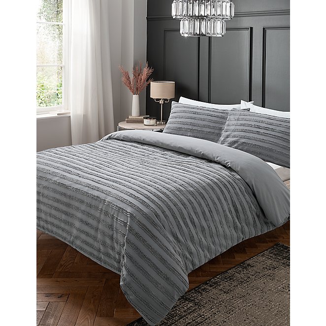 Grey Luxury Tufted 100 Washed Cotton Duvet Set Home George At Asda