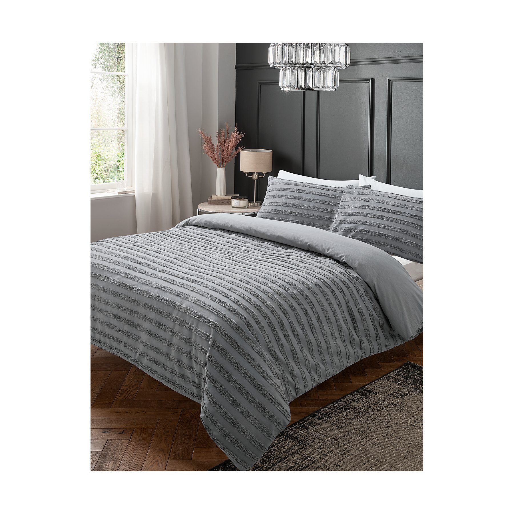 Grey Luxury Tufted 100 Washed Cotton, Tufted Duvet Cover King