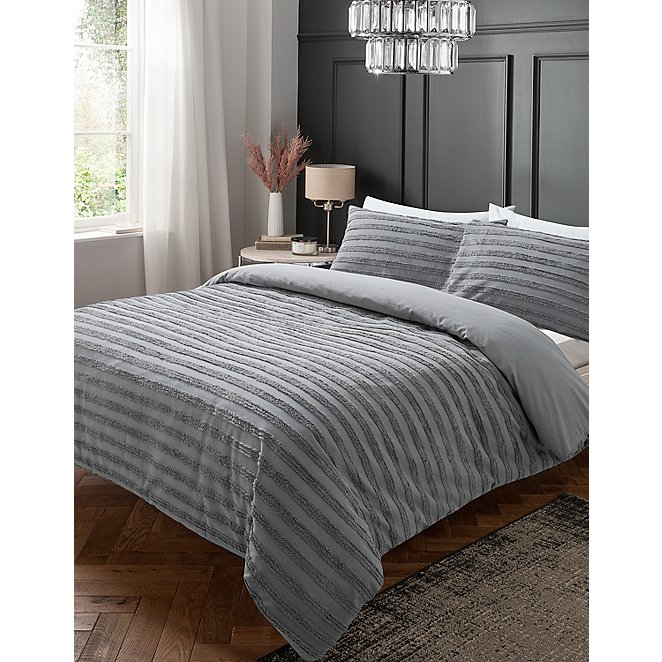 Grey Luxury Tufted 100 Washed Cotton Duvet Set Home George