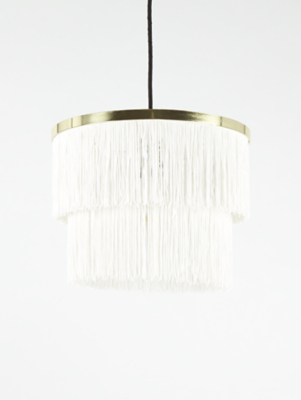 White and Gold Fringe Shade | Home 