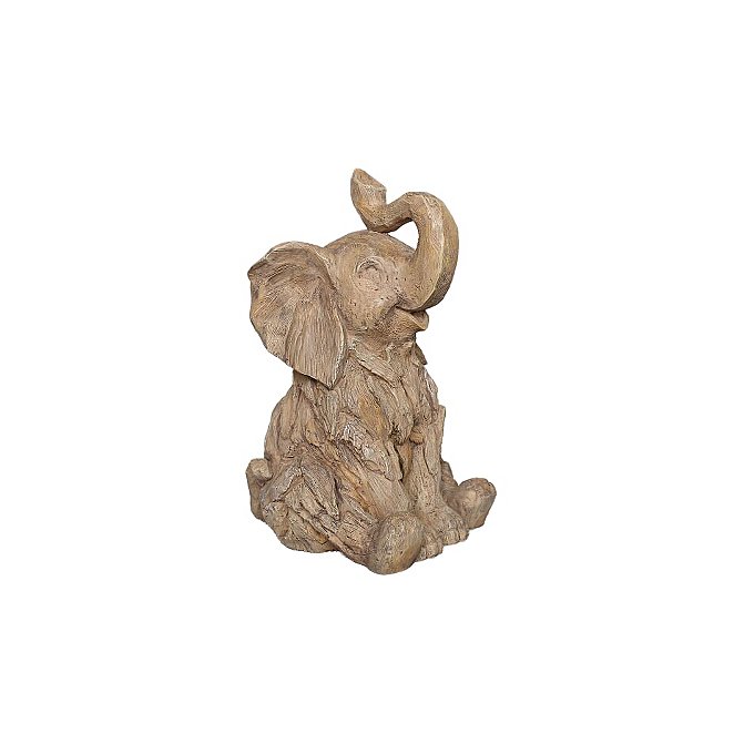 Brown Wood Effect Sitting Elephant Garden Ornament Outdoor