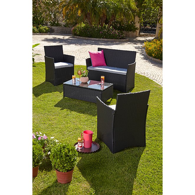 Black Orlando Outdoor Thin Arm Sofa Set, 4 Piece Garden Furniture Set