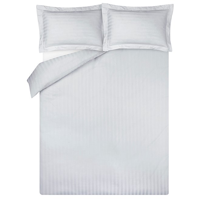 100 Cotton Sateen Stripe Duvet Set, Grey And White Striped Single Bedding