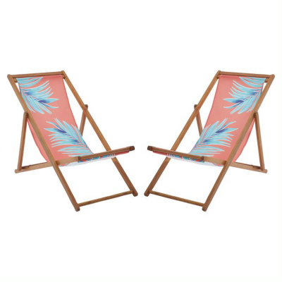 Coral Palm Print Folding Deck Chairs 2 