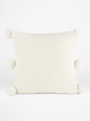 White Pompom Knitted Cushion | Home 