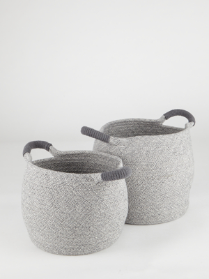 gray woven storage baskets