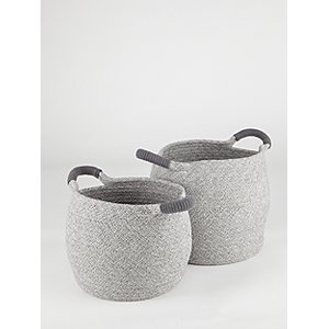 Grey Rope Woven Storage Baskets 2 Pack, Grey Woven Storage Box With Lid
