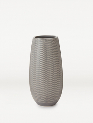 Grey Chevron Textured Ceramic Vase 26.5cm Home at ASDA