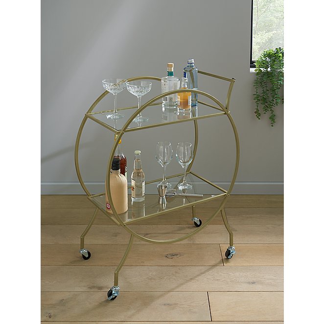 Gold Metal Trim Drinks Trolley Home, Round Drinks Trolley Table