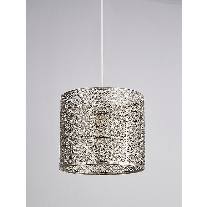 Silver Moroccan Filigree Drum Shade, Moroccan Style Lampshade