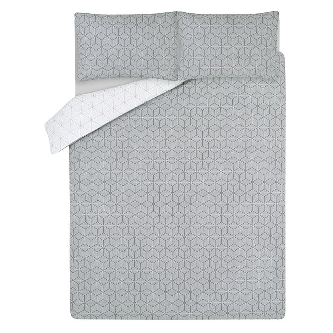 Cotton Geometric Print Duvet Set, Grey Pattern Duvet Cover