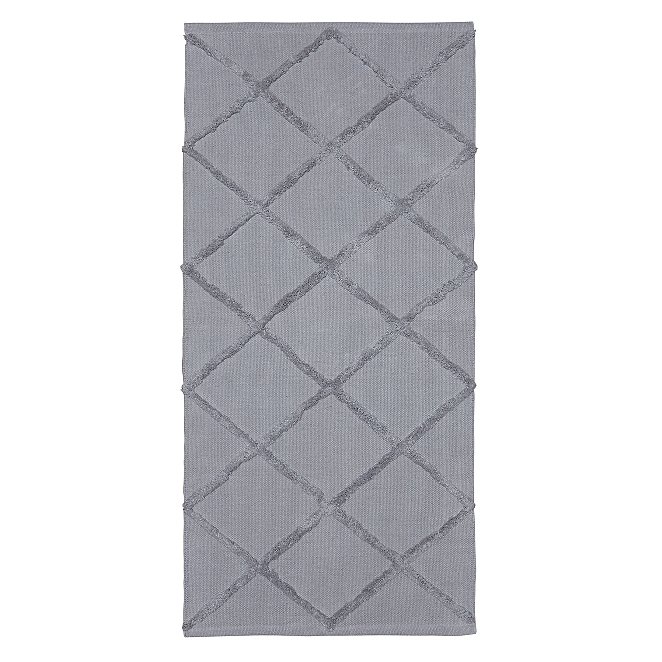 Grey Tufted Diamond Print Cotton Rug, Grey Diamond Rug