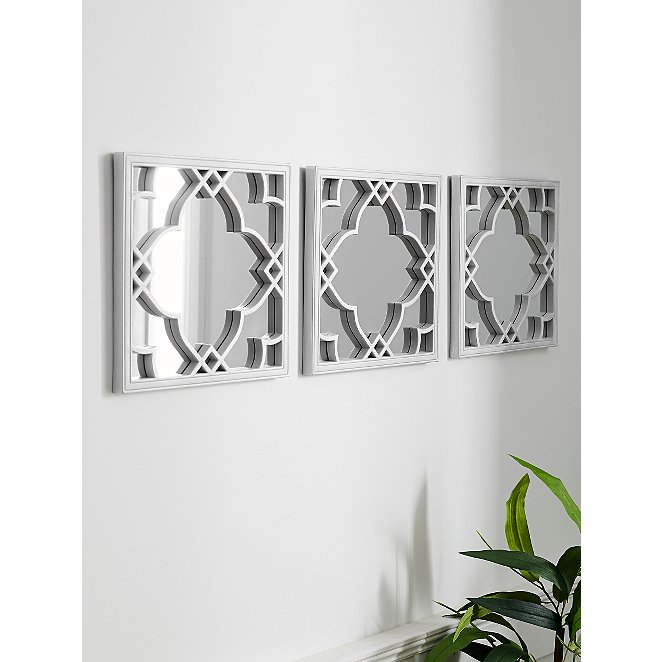 Silver Moroccan Tile Mirrors 3 Pack, Moroccan Style Mirror Silver