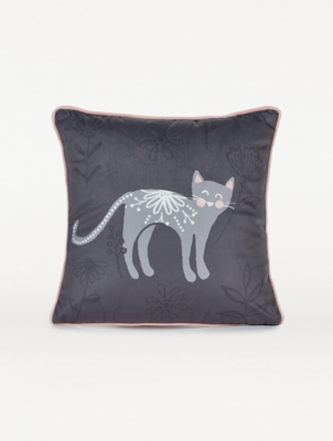 Grey Cat Print Cushion | Home | George 