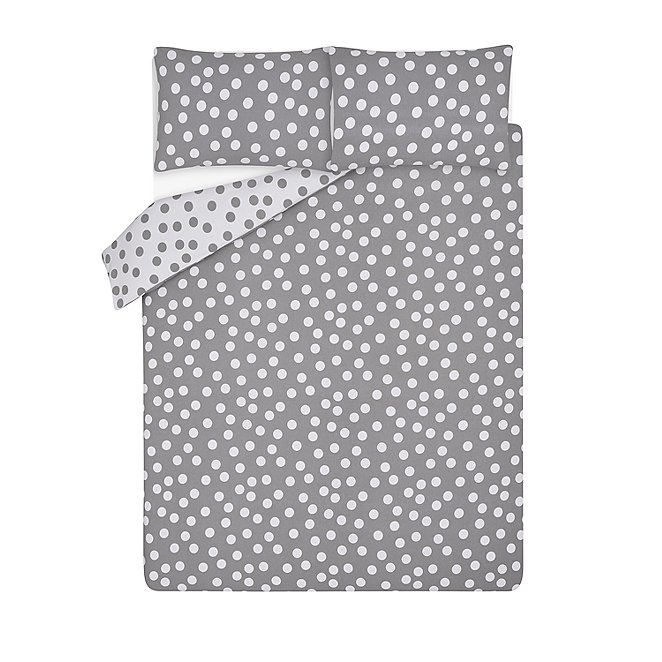 Grey Brushed Cotton Spot Print, Grey Polka Dot Duvet Cover
