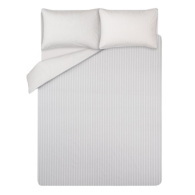 Grey Piped Pinstripe Easy Care, Grey And White Striped Duvet Cover