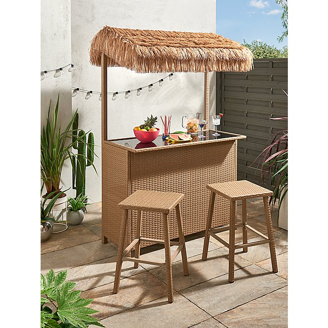 Garden Tiki Bar 3 Piece Set Outdoor George At Asda - Tiki Style Patio Furniture
