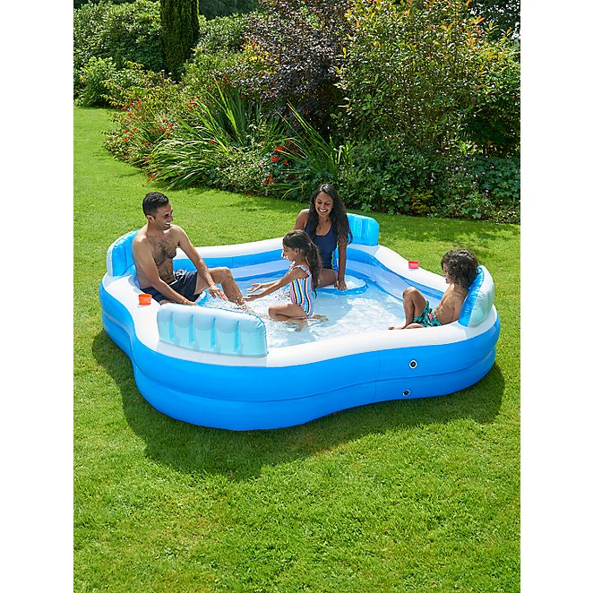for Rest and Childcare 2 Seat Cushions and 2 Pillows 213x207x69cm Plastic Blue Durable 7ft Family Full-Sized Lounge Swimming Pools for Adults and Kids Inflatable Pool Paddling Pool Swim Center 