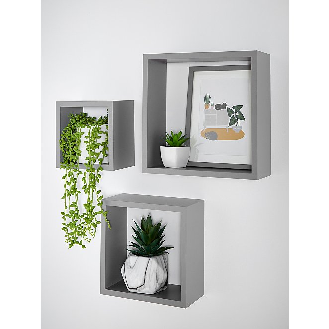 Grey Square Shelf Set Of 3 Home, Gray Wood Shelves