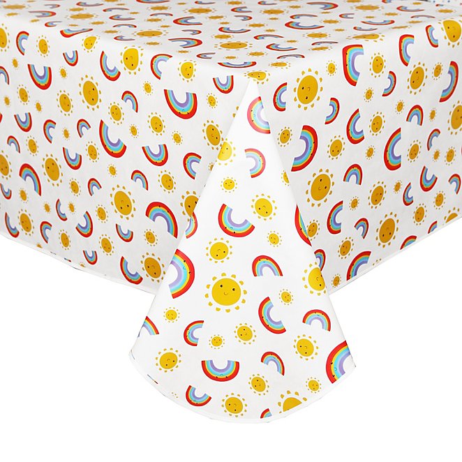 White Rainbow Pattern Wipe Clean, Party Table Cloth Asda