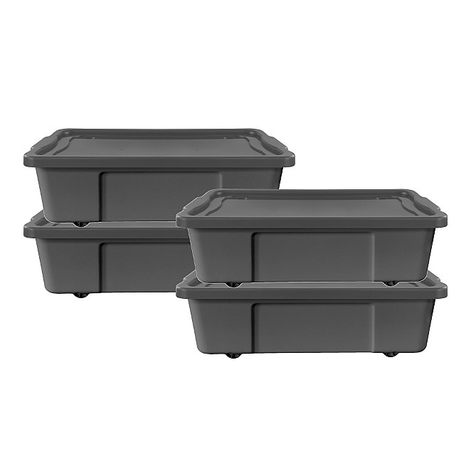 30l Grey Recycled Plastic Wheeled, Grey Storage Boxes With Lids