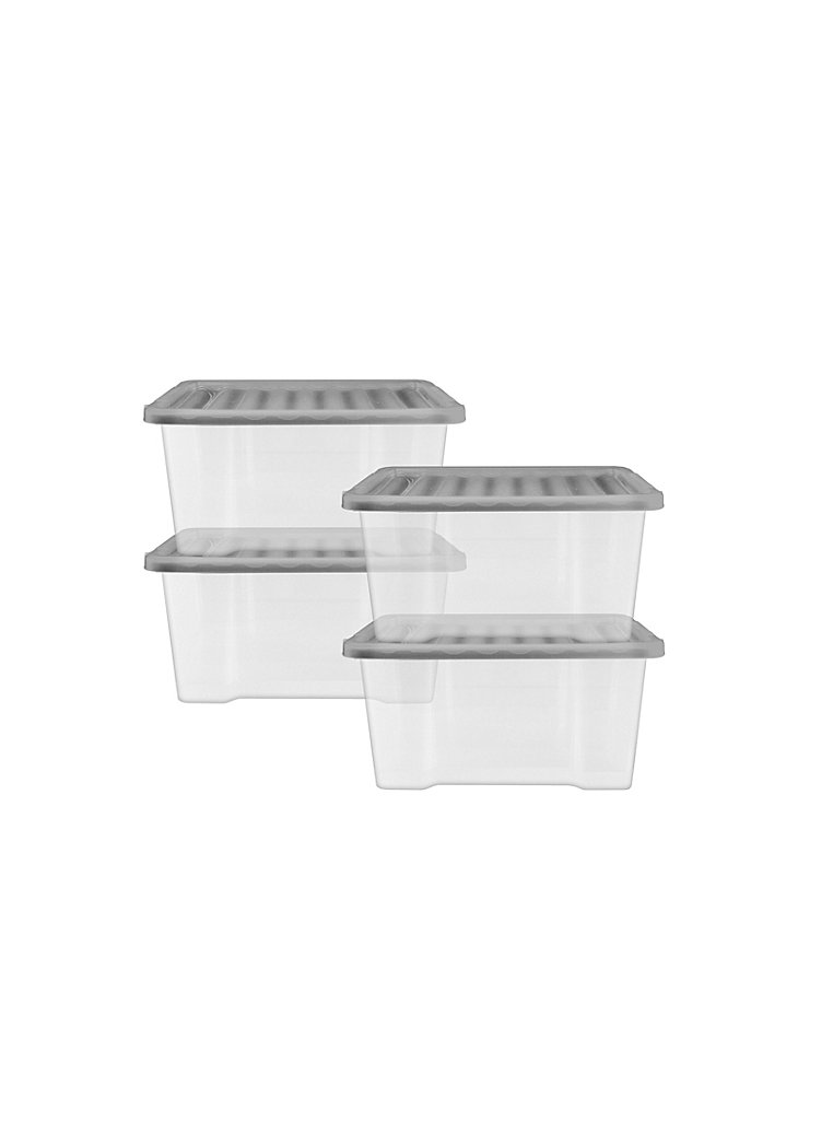20L Grey Plastic Storage Boxes - Pack of 4 | Home | George at ASDA