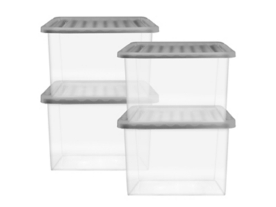 27L Grey Plastic Storage Boxes Pack of 4 Home at ASDA
