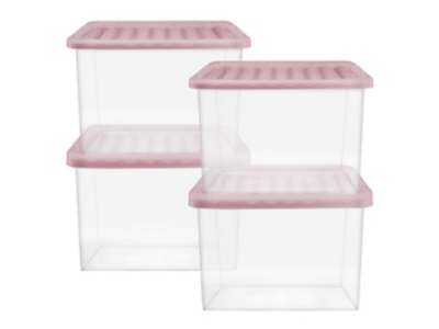 27L Pink Plastic Storage Boxes Pack of 4 Home at ASDA