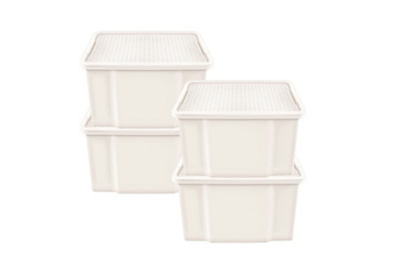 20L Cream Plastic Rattan Effect Storage Boxes Pack of 4 Home