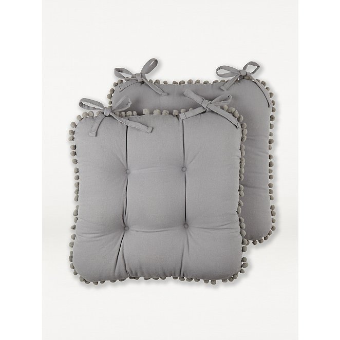 Grey Pom Seat Cushion Pad Set Of, Leather Seat Pads For Dining Chairs