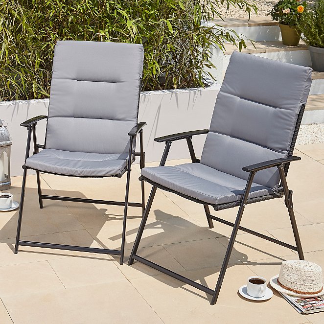 Charcoal Miami Outdoor Seat Cushions 2 Pack Garden George At Asda - Padded Seat Cushions For Garden Furniture