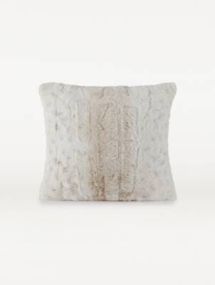Natural Faux Fur Cushion Home at ASDA
