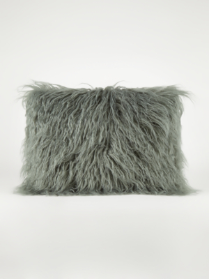 Green Mongolian Faux Fur Cushion Home at ASDA