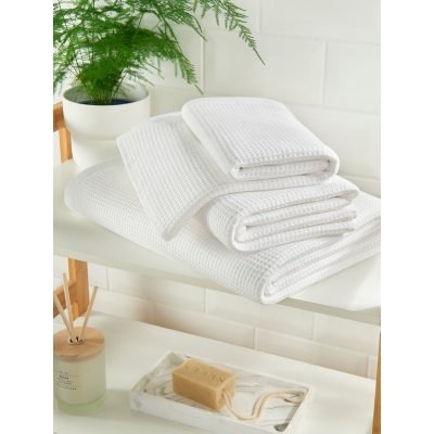 George Unisex White Waffle Cotton Towel Range Bath Towel