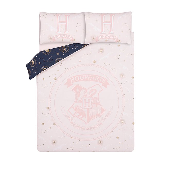 Pink Hogwarts Celestial Easy Care, White And Pink Duvet Cover Double