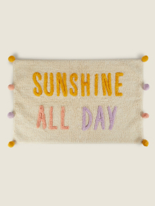 Sunshine All Day Slogan Pom Pom Bath Mat