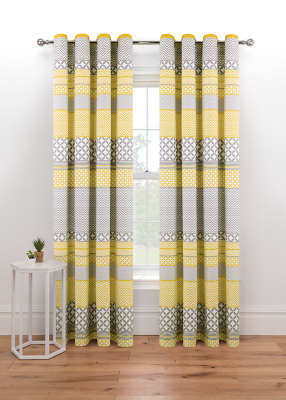 Grey Yellow Geo Eyelet Curtains Home George At Asda