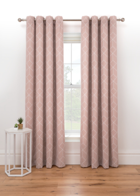Pink Geometric Print Lined Eyelet Curtains Home at ASDA